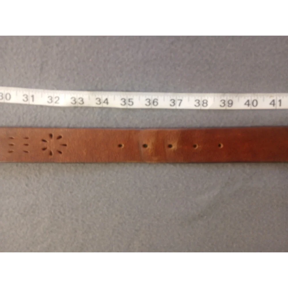 GAP Warped Brown Genuine Cow Leather Belt USA Women's Size M 36 Floral Cut Out